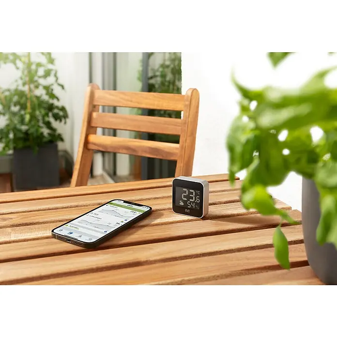 Eve Wetterstation Weather - Batteriebetrieben, Schwarz/Silber, 16 x 54 x 54 mm - Stimmungsaufnahme