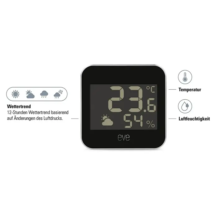 Eve Wetterstation Weather - Batteriebetrieben, Schwarz/Silber, 16 x 54 x 54 mm - Skizze