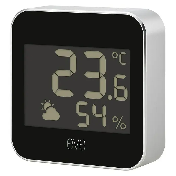 Eve Wetterstation Weather - Batteriebetrieben, Schwarz/Silber, 16 x 54 x 54 mm - Diagonale Ansicht
