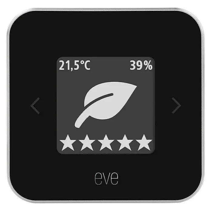 Eve Luftqualitätsmonitor Room - Akkubetrieben, Schwarz/Silber, 15 x 54 x 54 mm - Vorderansicht