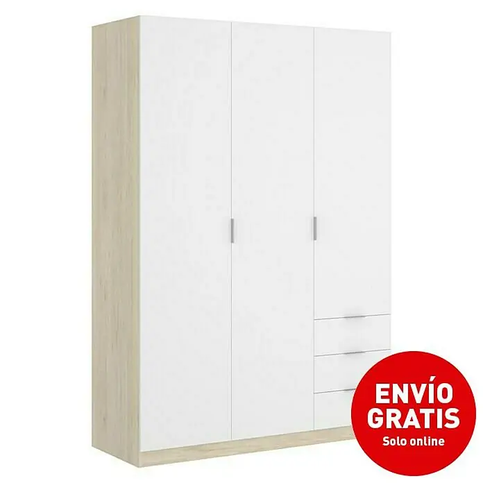 Armario para ropa Essen con cajones - L x An x Al: 52 x 121 x 184 cm, Blanco/Natural - Vista angular