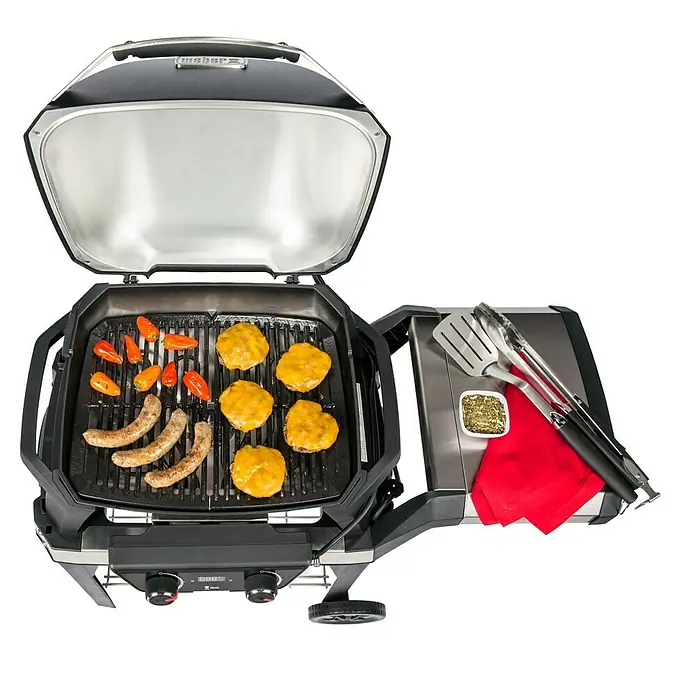 Weber Barbacoa eléctrica Pulse 2000 con carro - 2,2 kW, Superficie parrilla: 49 x 39 cm - Vista descendente