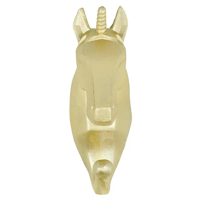 Garderobenhaken Einhorn - L x B x H: 4 x 7 x 12 cm, Gold - Vorderansicht