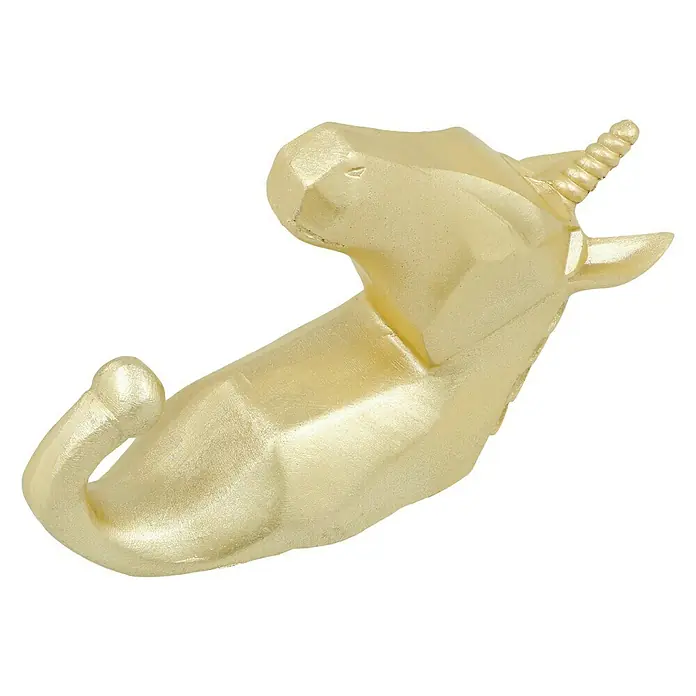 Garderobenhaken Einhorn - L x B x H: 4 x 7 x 12 cm, Gold - Diagonale Ansicht