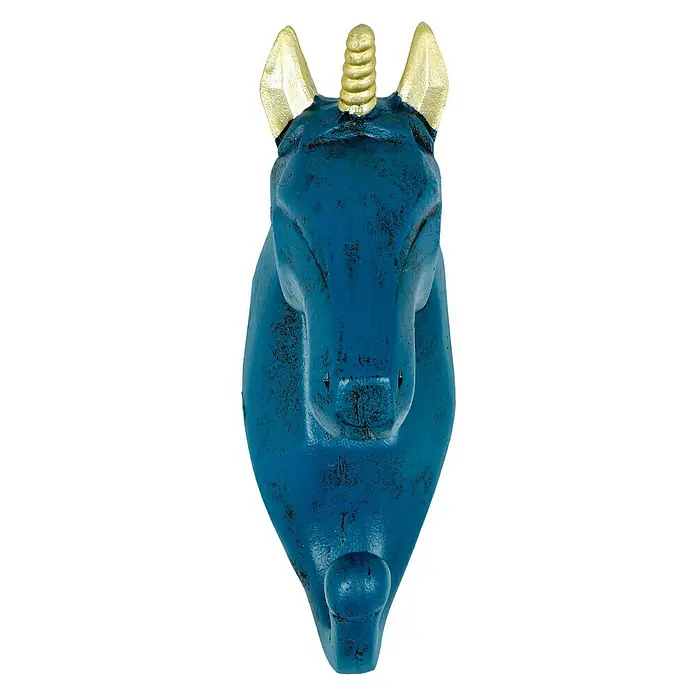 Garderobenhaken Einhorn - L x B x H: 4 x 7 x 12 cm, Blau - Vorderansicht