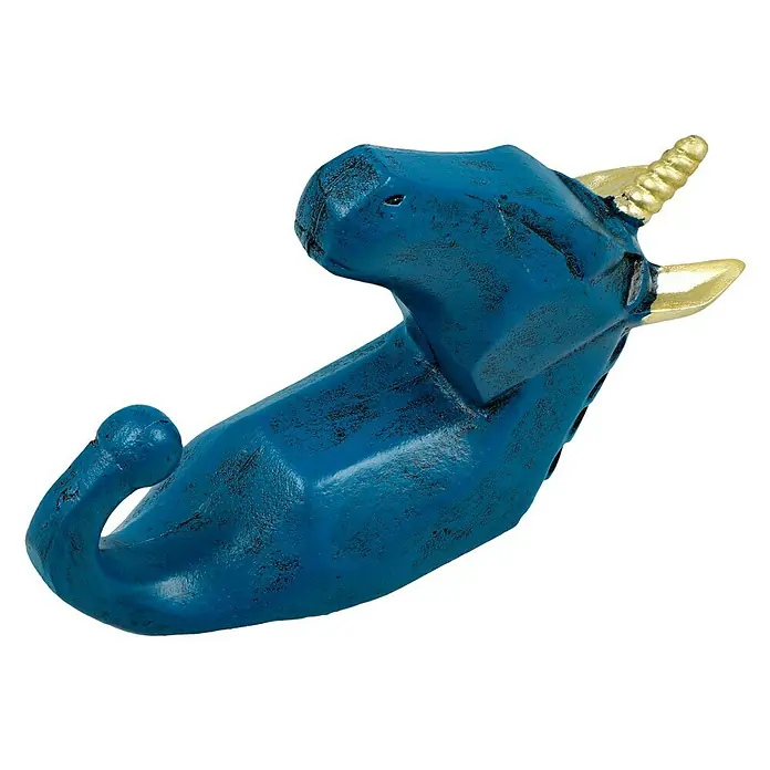Garderobenhaken Einhorn - L x B x H: 4 x 7 x 12 cm, Blau - Diagonale Ansicht