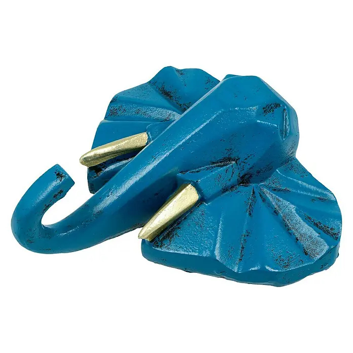 Garderobenhaken Elefant - L x B x H: 10,6 x 4 x 10,8 cm, Blau - Diagonale Ansicht