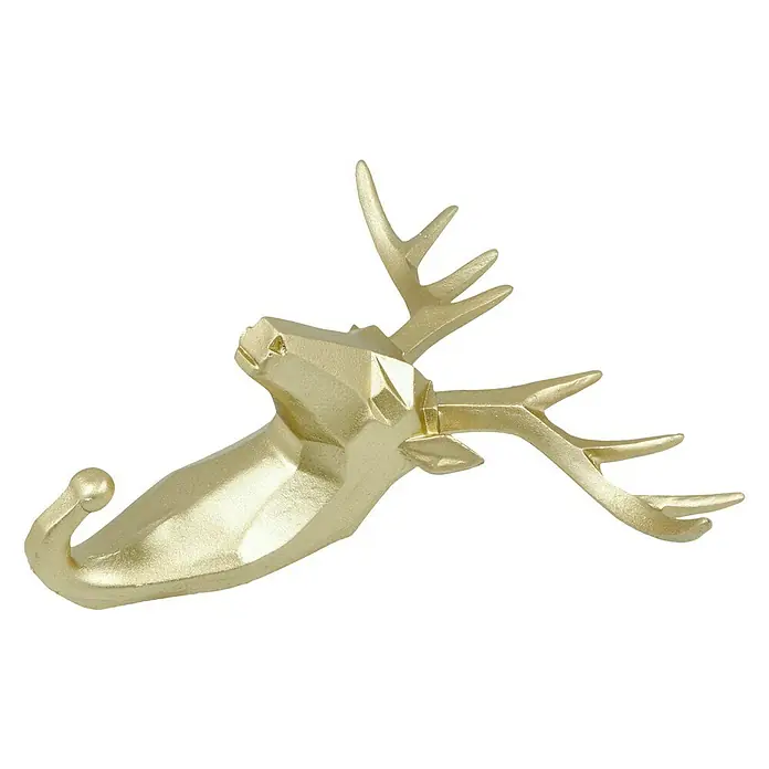 Garderobenhaken Rentier - L x B x H: 16 x 6,2 x 17 cm, Gold - Diagonale Ansicht