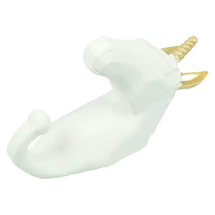 Garderobenhaken Einhorn - L x B x H: 4 x 7 x 12 cm, Weiß - Diagonale Ansicht