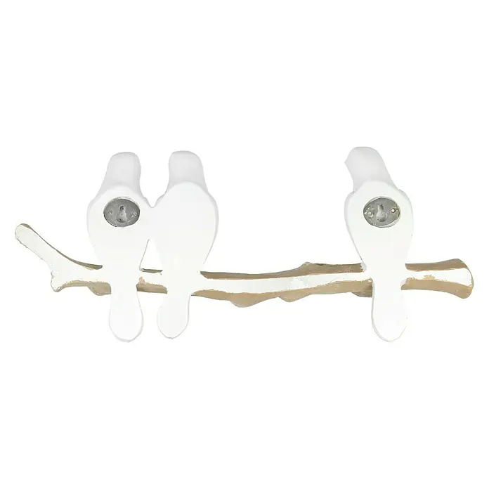 Garderobenleiste Vögel auf Ast - L x B x H: 34 x 6 x 14,5 cm, Anzahl Haken: 3 Stk., Weiß/Natur - Rückansicht