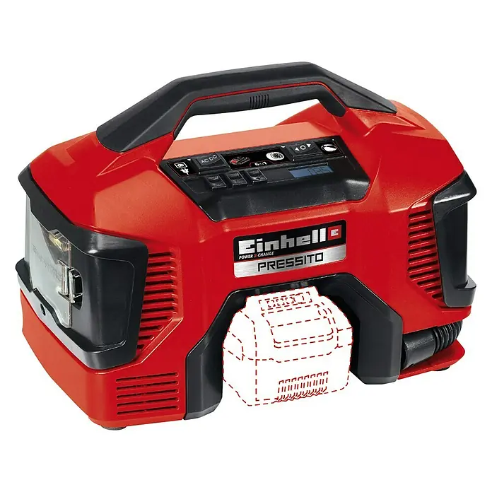 Einhell Power X-Change Hibridni kompresor - 11 bara, 90 W, 18 V, Bez akumulatora - Dijagonalni pogled