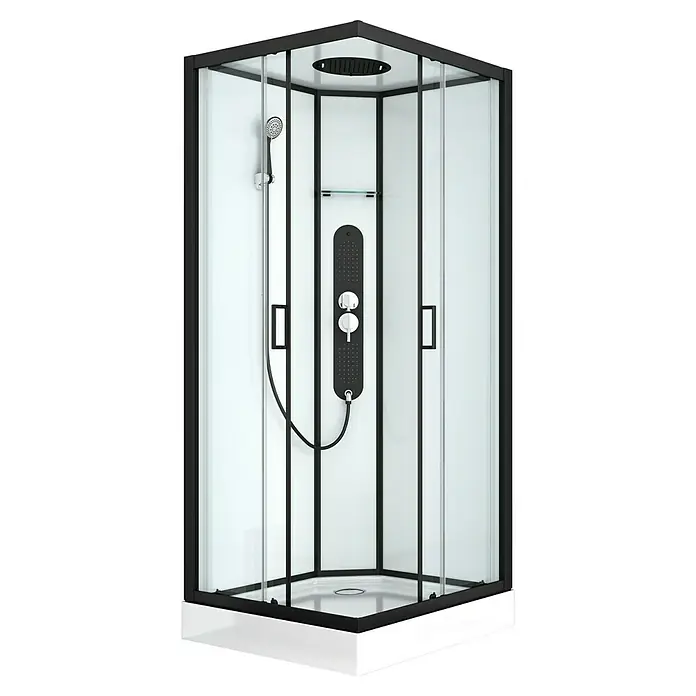 Allibert Complete douche Uyuni - 90 x 90 x 225 cm, Zwart, Wit - Diagonaal zicht