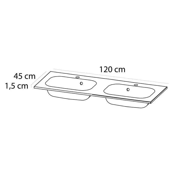 Tiger S-Line Dubbele wastafel - 1.202 x 452 mm, Mat Zwart - Blauwdruk