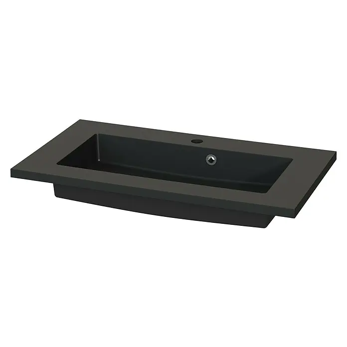 Tiger S-Line Inbouwwastafel - 802 x 452 mm, Mat Zwart - Diagonaal zicht
