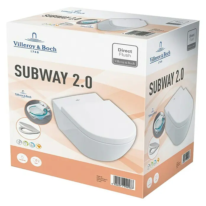 Villeroy & Boch Subway 2.0 Wand-WC-Set - Spülrandlos, Ohne Spezialglasur, Spülform: Tief, WC Abgang: Waagerecht, Weiß - Diagonale Ansicht