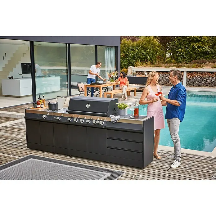 Kingstone Grillküchen-Modul The Quad Big - Schwarz, L x B x H: 55,3 x 73 x 91,3 cm - Stimmungsaufnahme
