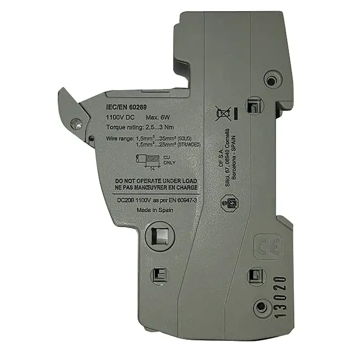 Base portafusibles y fusible de 30A - Gris, 1.000 V - Vista de perfil izquierdo