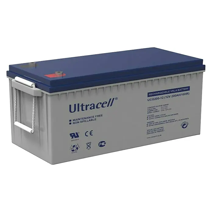 Batería de gel solar Ultracell - 200 Ah, L x An x Al: 24 x 52,2 x 22,4 cm - Vista angular