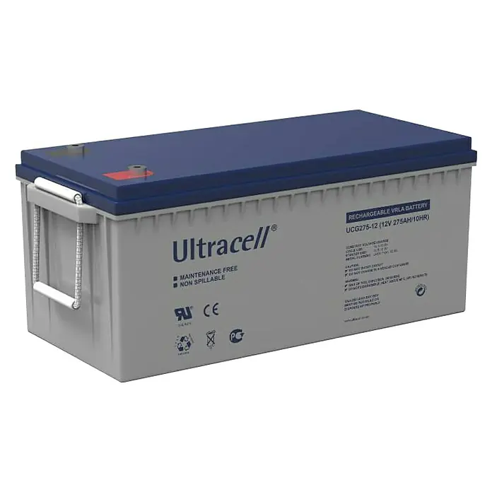 Batería de gel solar Ultracell - 275 Ah, L x An x Al: 26,8 x 52,2 x 22,6 cm - Vista angular