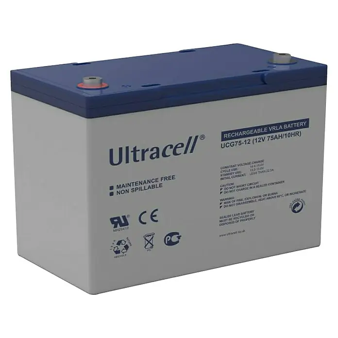 Batería de gel solar Ultracell - 75 Ah, L x An x Al: 16,8 x 25,9 x 21,4 cm - Vista angular