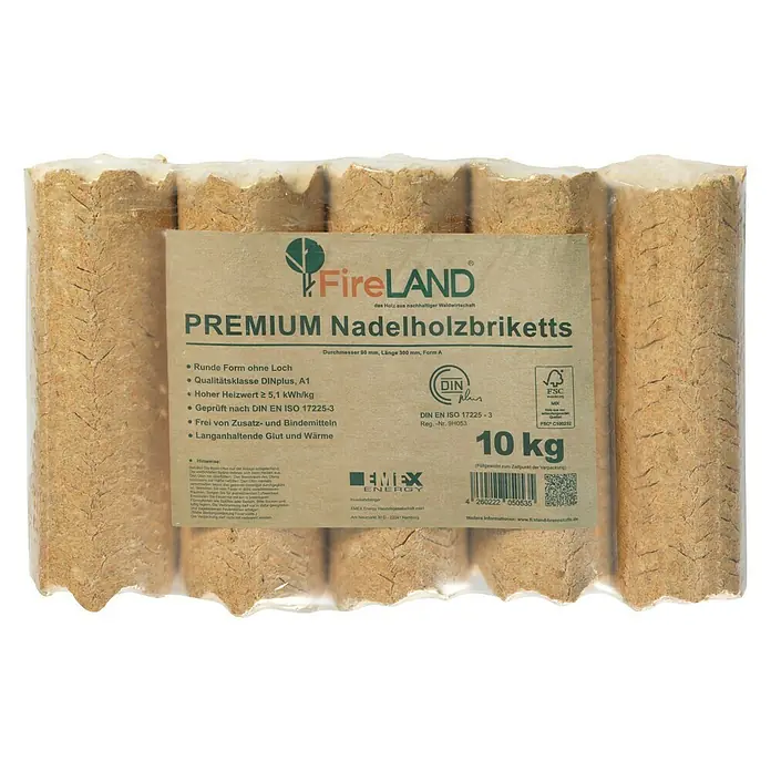 Fireland Naaldhoutbriketten - 10 kg, Grenen/vuren - Vooraanzicht