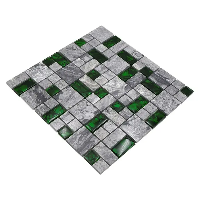 Mozaïektegel glas/steen XCM MC509 - 30 x 30 cm, Zwart, Glanzend - Diagonaal zicht
