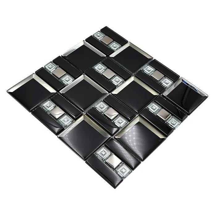 Mozaïektegel glas mix XCM SQ78 - 30 x 30 cm, Zwart, Glanzend - Diagonaal zicht