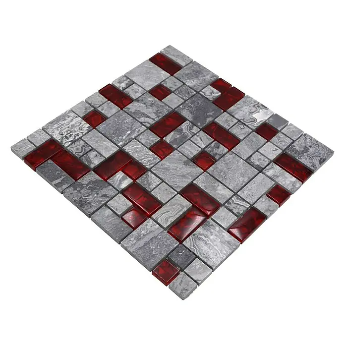 Mozaïektegel glas/steen XCM MC519 - 30 x 30 cm, Zwart, Glanzend - Diagonaal zicht