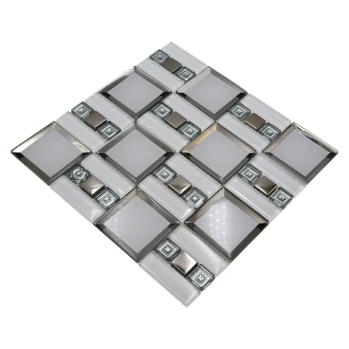 Mozaïektegel glas mix XCM SQ98 - 30 x 30 cm, Zwart, Glanzend - Diagonaal zicht