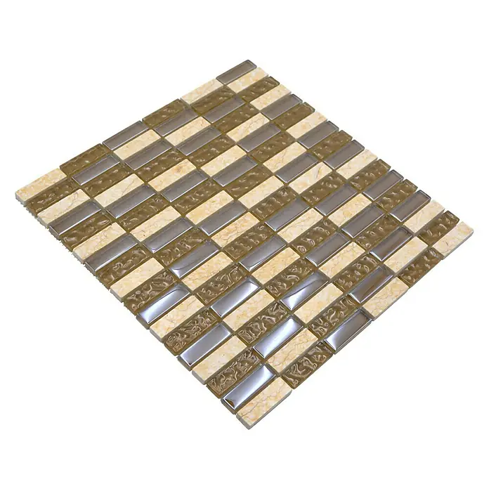 Mozaïektegel stroken glas/steen XBH SM128 - 30,4 x 29,8 cm, Glanzend - Diagonaal zicht