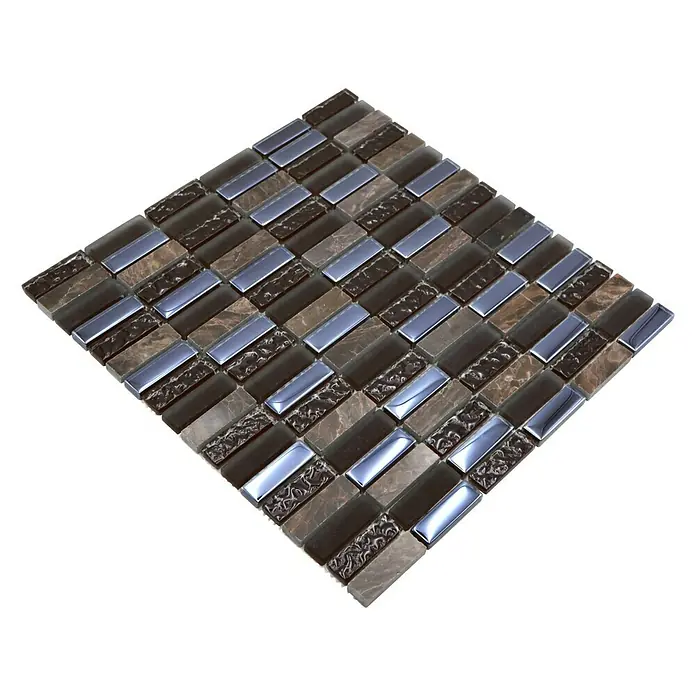 Mozaïektegel stroken glas/steen XBH SM138 - 30,4 x 29,8 cm, Glanzend - Diagonaal zicht