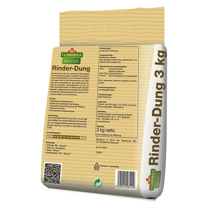 Florissa Universal-Gartendünger Rinder-Dung - 3 kg - Rückansicht