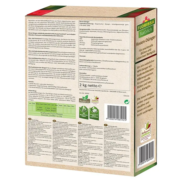 Florissa Rosendünger - 2 kg, Inhalt ausreichend für ca.: 25 m² - Diagonale Ansicht