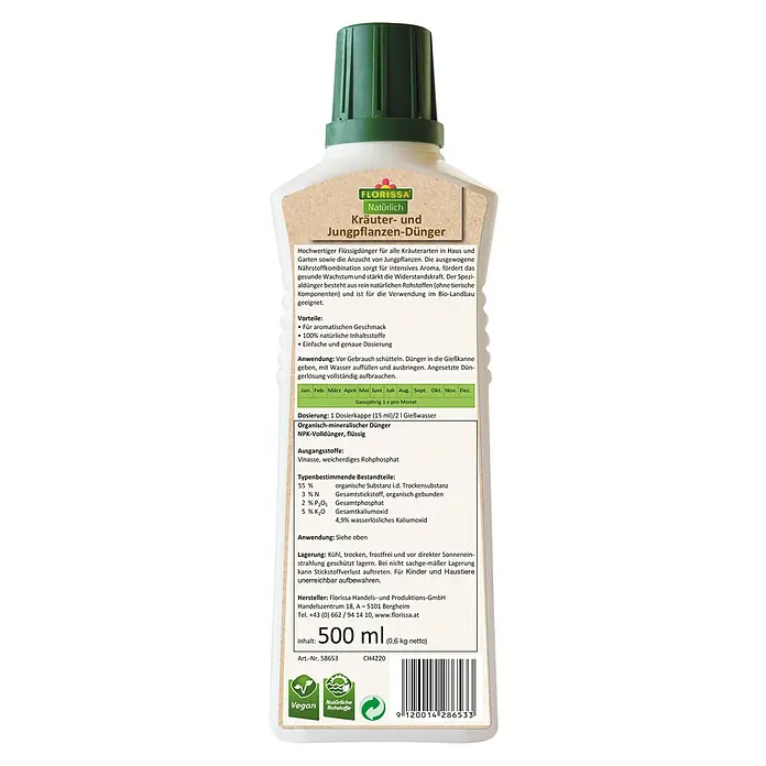Florissa Flüssigdünger - 500 ml - Rückansicht