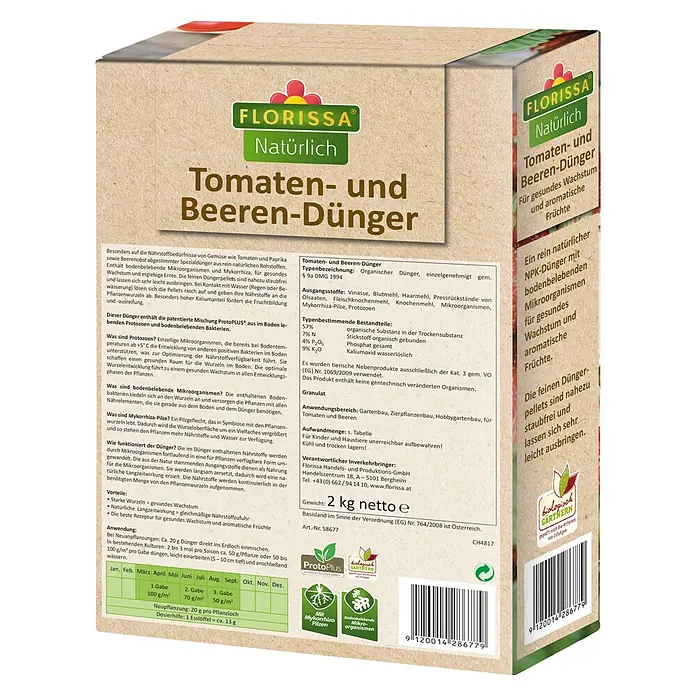Florissa Tomaten- & Beerendünger - 2 kg, Inhalt ausreichend für ca.: 20 m² - Diagonale Ansicht