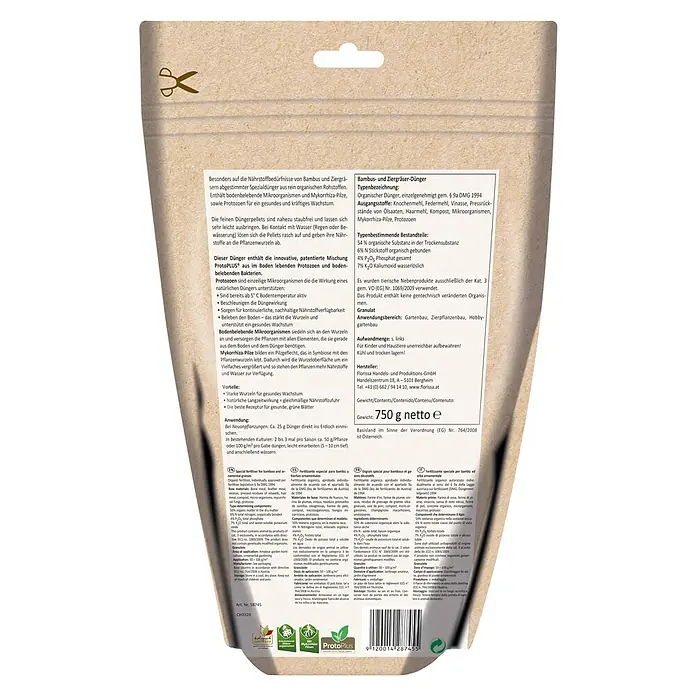 Florissa Grünpflanzendünger Bambus & Ziergräser - 750 g, Inhalt ausreichend für ca.: 15 m² - Rückansicht