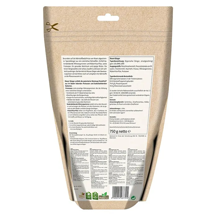 Florissa Rosendünger - 750 g, Inhalt ausreichend für ca.: 7,5 m² - Rückansicht