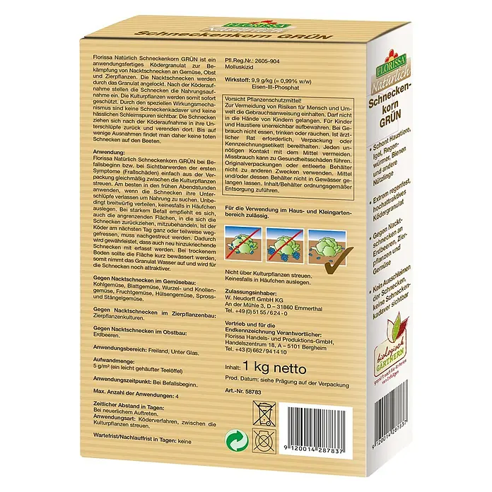 Florissa Schneckenkorn Grün - 1 kg - Diagonale Ansicht