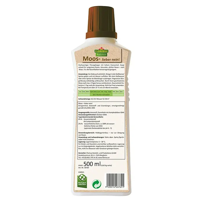 Florissa Rasen-Moosfrei - 500 ml - Rückansicht