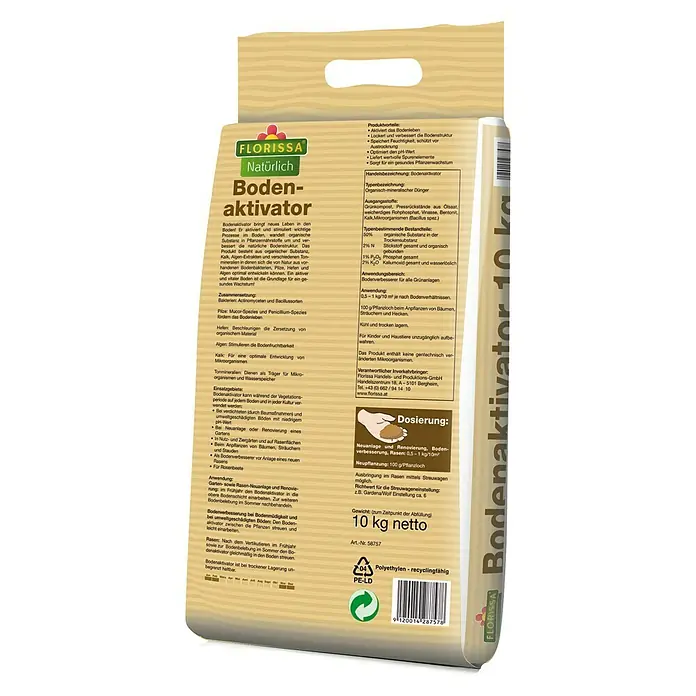 Florissa Bodenaktivator - 10 kg, Inhalt ausreichend für ca.: 200 m² - Rückansicht