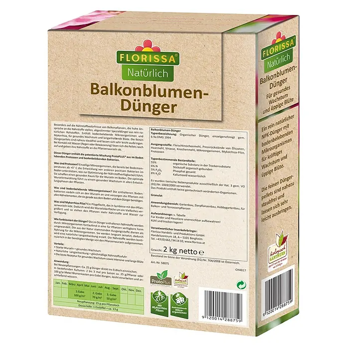 Florissa Balkonblumendünger - 2 kg, Inhalt ausreichend für ca.: 2,8 m² - Diagonale Ansicht