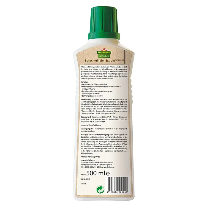 Florissa Pflanzenhilfsmittel Schachtelhalm-Extrakt Konzentrat - 500 ml - Rückansicht