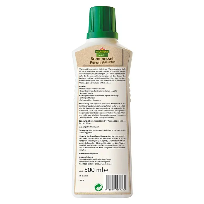 Florissa Pflanzenhilfsmittel Brennessel-Extrakt - 500 ml, Inhalt ausreichend für ca.: 130 l - Rückansicht