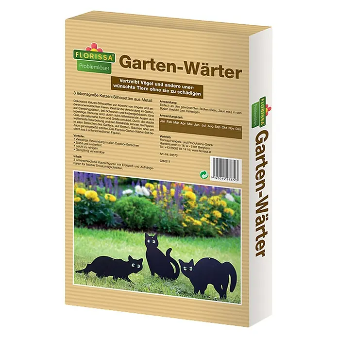 Florissa Dekofigur Gartenwärter Katze - 3 Stk., Metall - Diagonale Ansicht