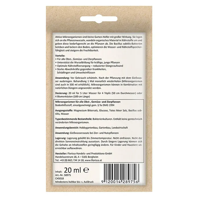 Florissa Pflanzenhilfsmittel Mikroorganismen - 20 ml - Rückansicht