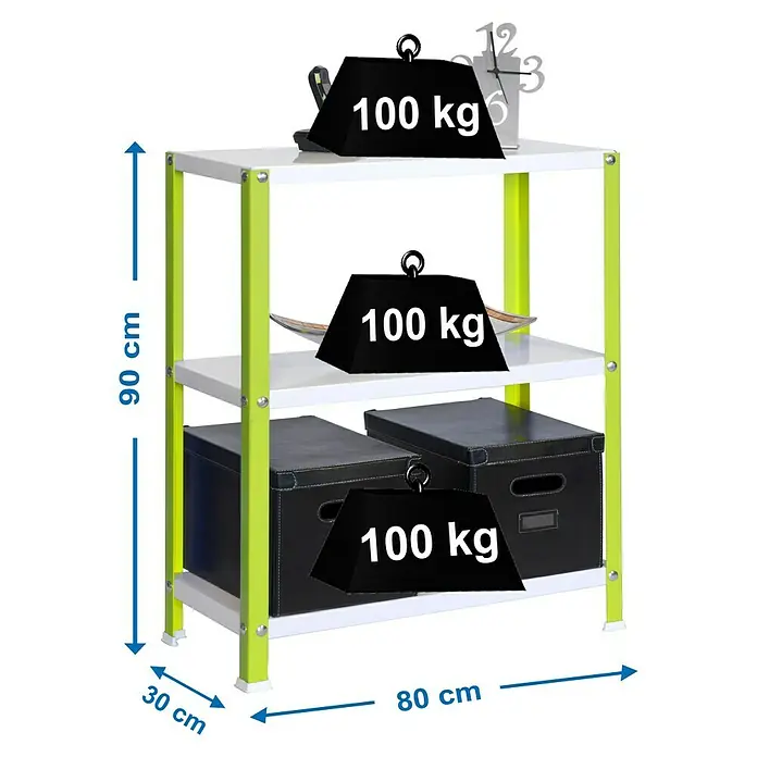 Simonrack Homeclassic Metallregal - L x B x H: 30 x 80 x 90 cm, Traglast: 100 kg/Boden, Anzahl Böden: 3 Stk., Schrauben, Grün - Skizze