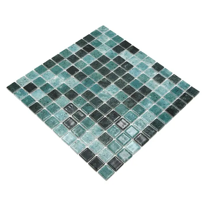 Mozaïektegel vierkant Eco Bali VP56258PUR - 31,6 x 31,6 cm, Antraciet, Glanzend - Diagonaal zicht