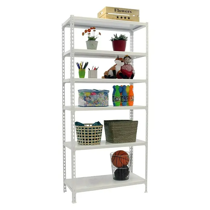 Simonrack Simonclick Metallregal Plus - L x B x H: 30 x 100 x 250 cm, Traglast: 180 kg/Boden, Anzahl Böden: 6 Stk., Stecken, Weiß - Diagonale Ansicht