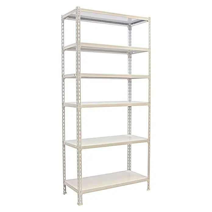 Simonrack Simonclick Metallregal Plus - L x B x H: 30 x 100 x 250 cm, Traglast: 180 kg/Boden, Anzahl Böden: 6 Stk., Stecken, Weiß - Diagonale Ansicht