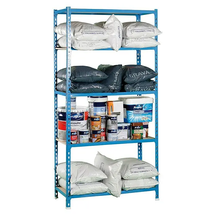 Simonrack Maderclick Metallregal - L x B x H: 50 x 90 x 180 cm, Traglast: 150 kg/Boden, Anzahl Böden: 5 Stk., Stecken, Blau - Diagonale Ansicht